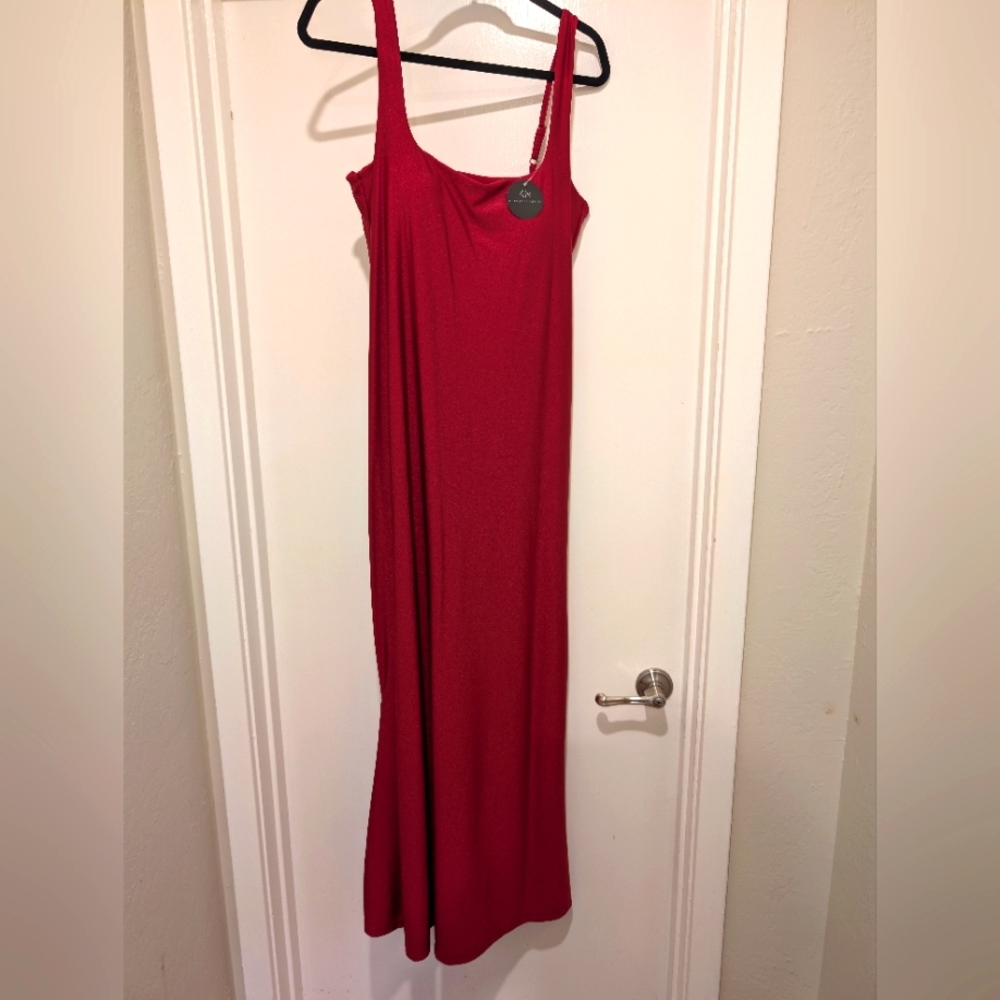 NWT Lux Square Neck Tank Brami Maxi Dress - Red XL